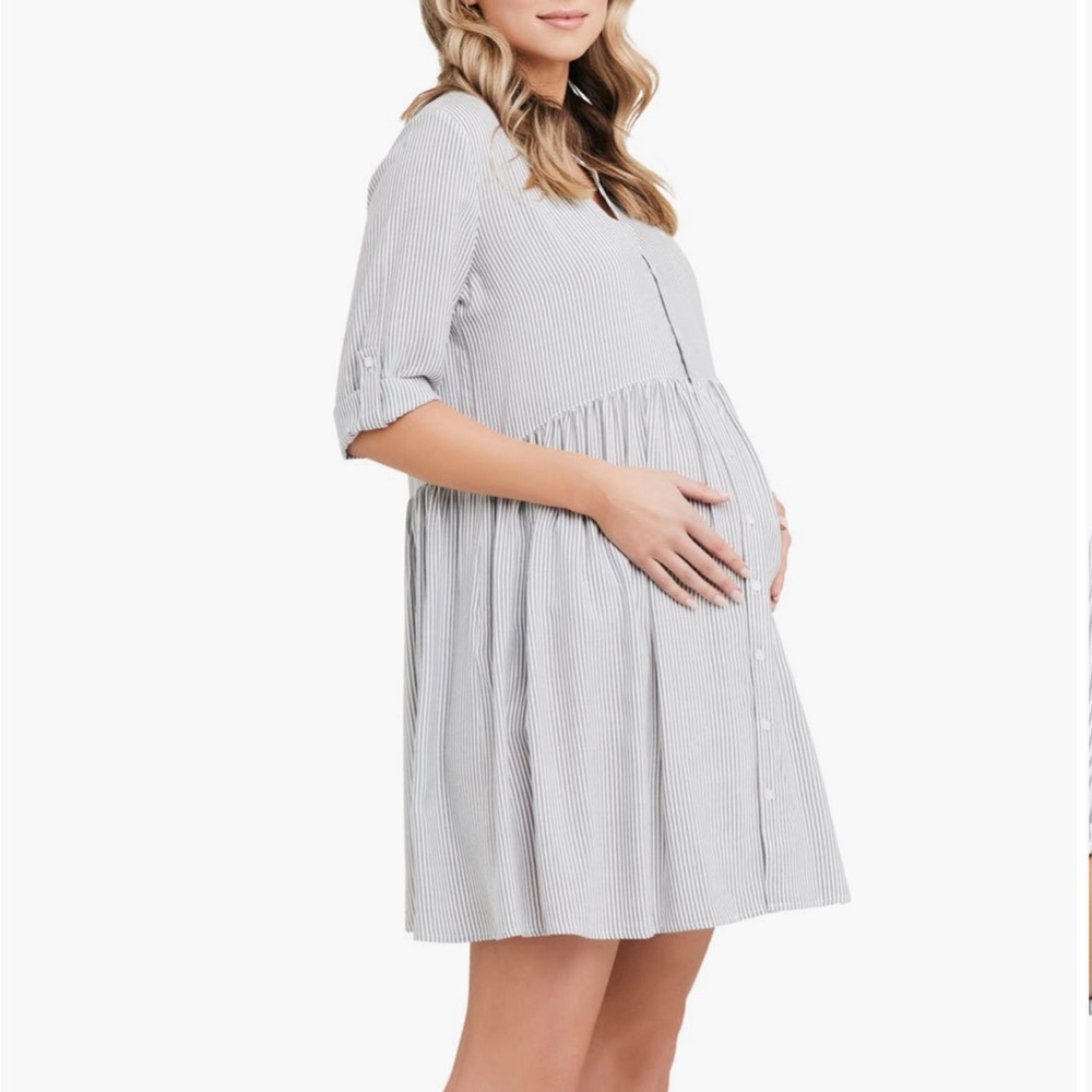 Ripe Maternity Sam Stripe Dress - Grey Multi
